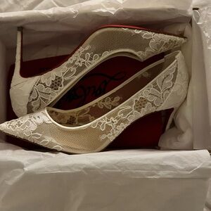 Christian Louboutin 554 85 Off-White Lace Pumps (Bridal)